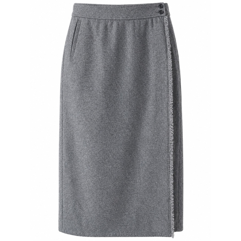 Eddie Bauer Women's Tall 12 Gray 100% Wool Wrap Maxi Skirt Fringe Lined